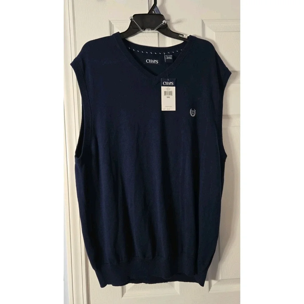 Chaps Ralph Lauren Sweater‎ Vest Mens Size 2XL Navy  Blue Golf NEW